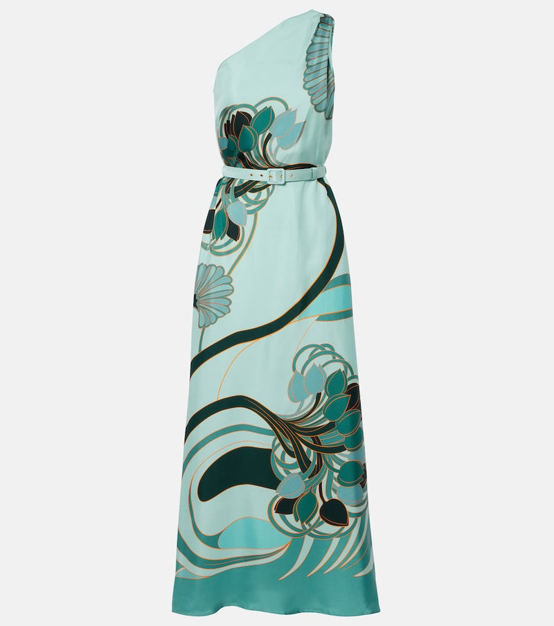 La DoubleJ Roy printed one-shoulder silk maxi dress