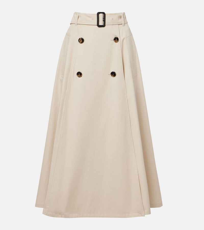 Burberry Belted cotton gabardine midi skirt