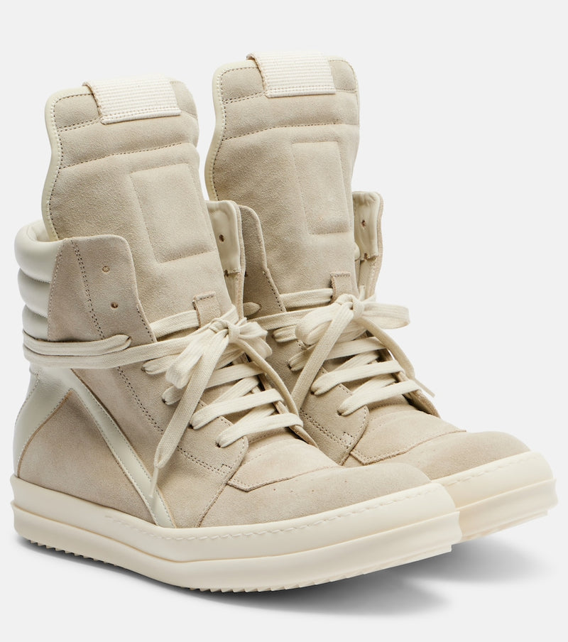 Rick Owens Temple Geobasket suede high-top sneakers in Pearl