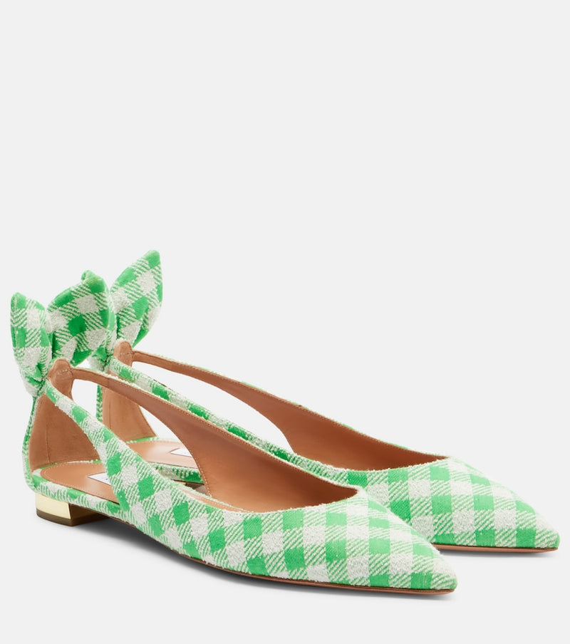 Aquazzura Bow Tie bow-detail checked ballet flats
