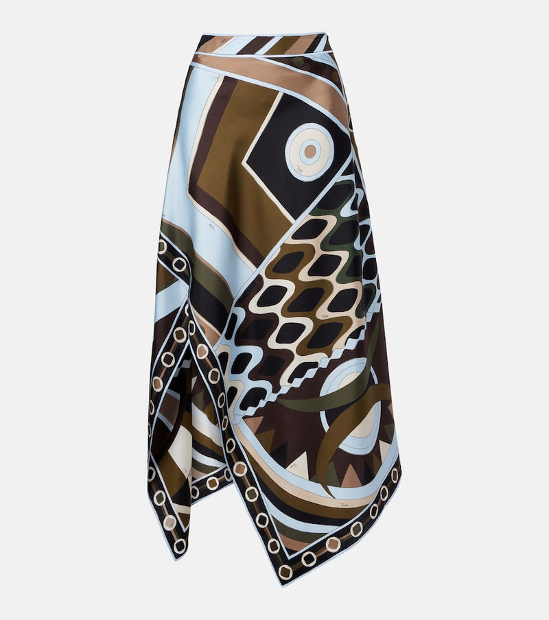 Pucci Vivara asymmetric silk twill midi skirt