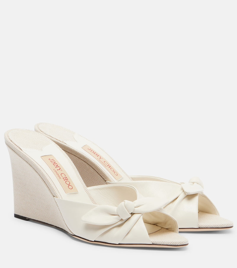 Jimmy Choo Livi leather-trimmed canvas wedge mules