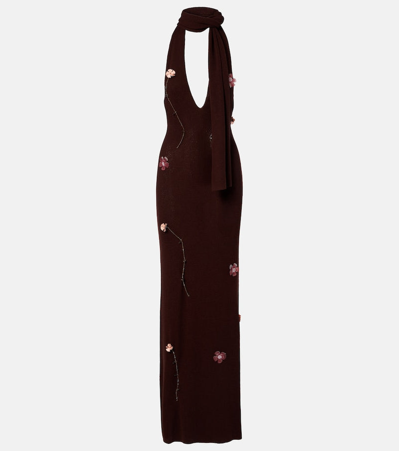 Aya Muse Stem floral-applique knitted maxi dress
