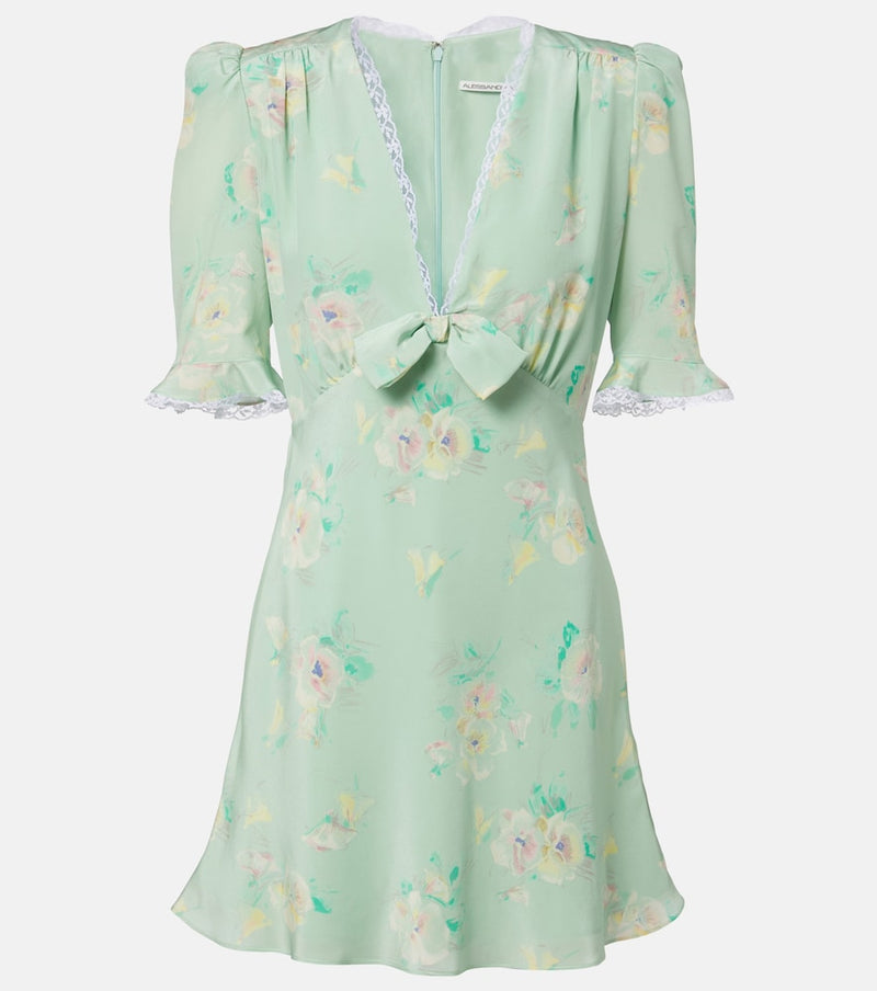 Alessandra Rich Lace-trimmed floral silk minidress