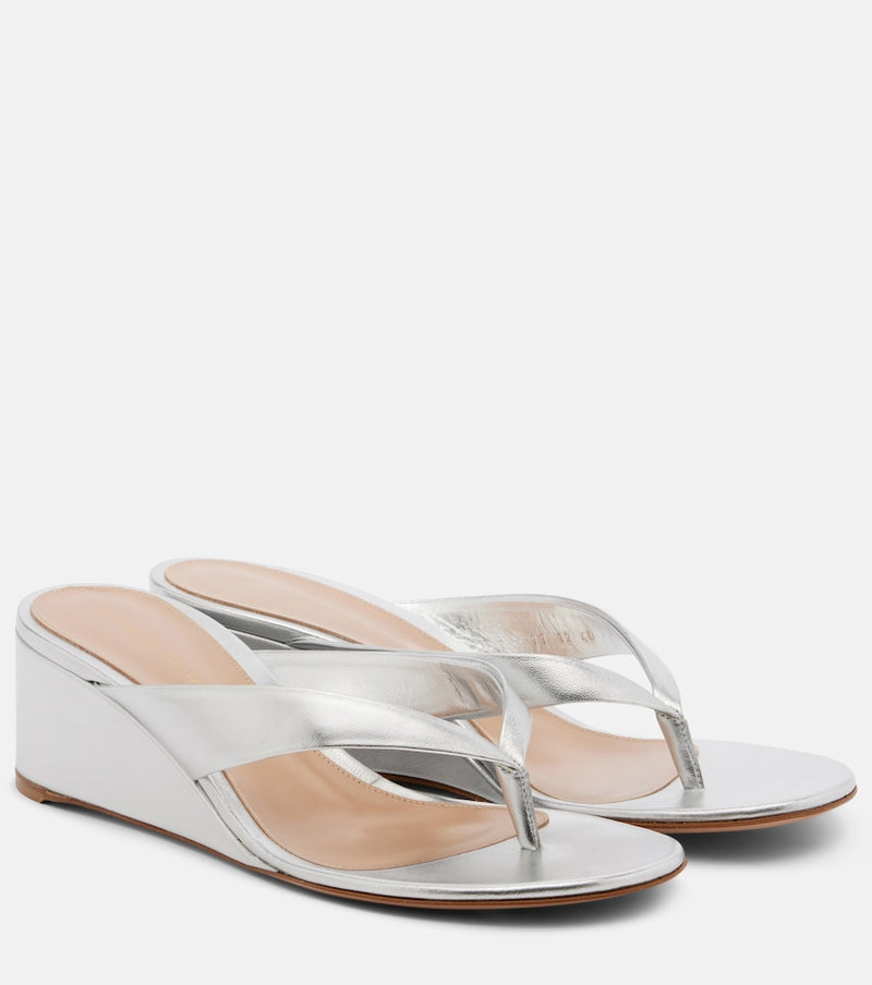 Gianvito Rossi Metallic leather wedge thong sandals