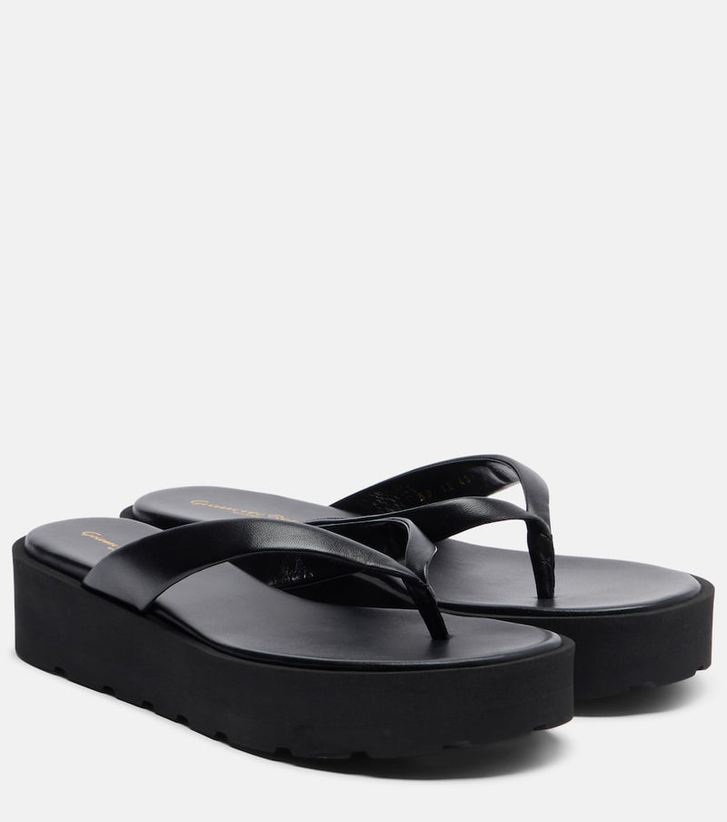 Gianvito Rossi Leather platform thong sandals in Black Ink