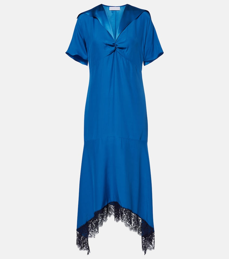 Stella McCartney Gathered lace-trimmed silk midi dress