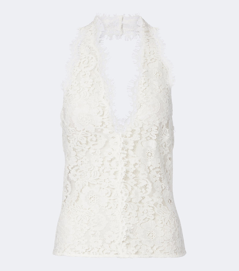 Stella McCartney Halterneck cotton-blend lace top in White