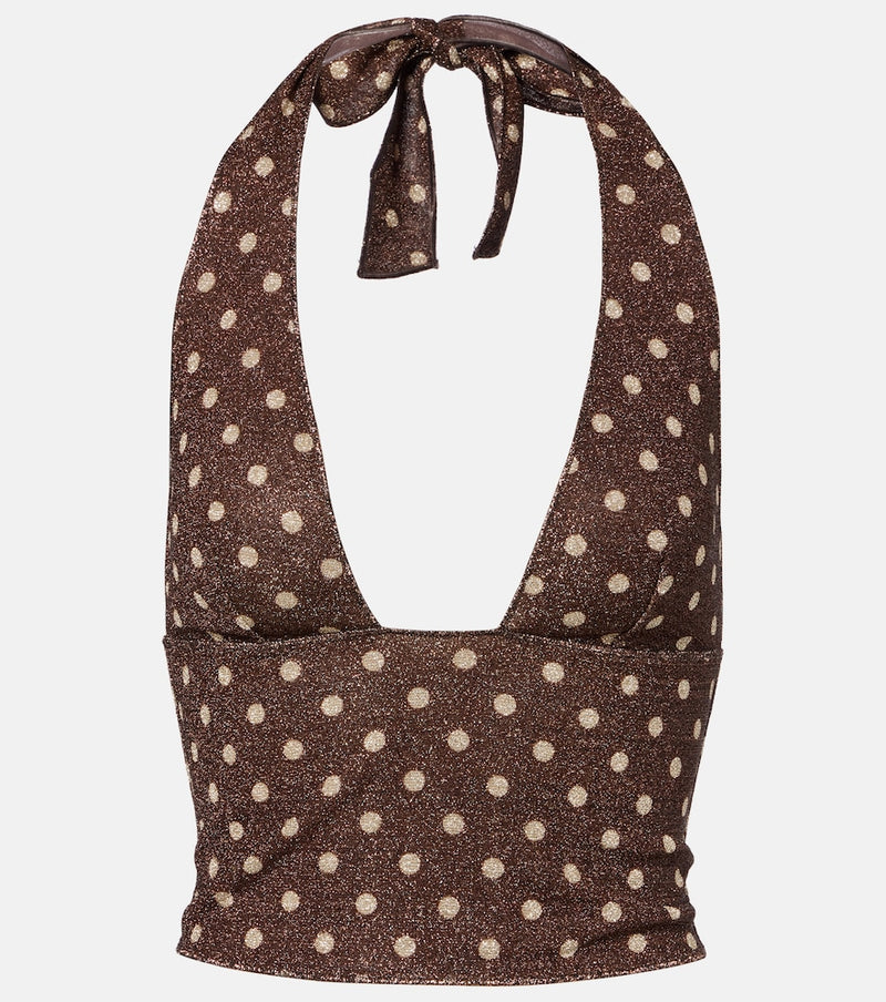 Oseree Lumiere polka-dot halterneck crop top