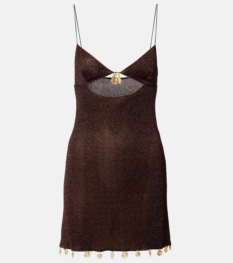 Oséree Lumiere cutout minidress in Lurex Chocolate