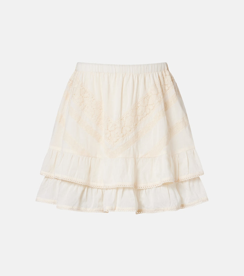Juliet Dunn Ruffled lace-trimmed cotton miniskirt in Cream