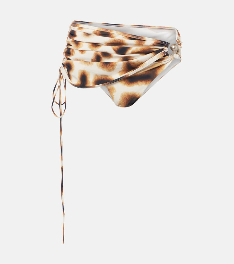 Christopher Esber Orbit ruched animal-print bikini bottoms in Gira Print