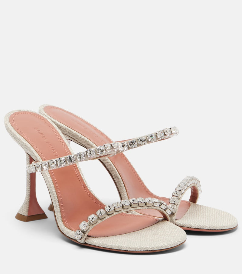 Amina Muaddi Gigi embellished canvas mules
