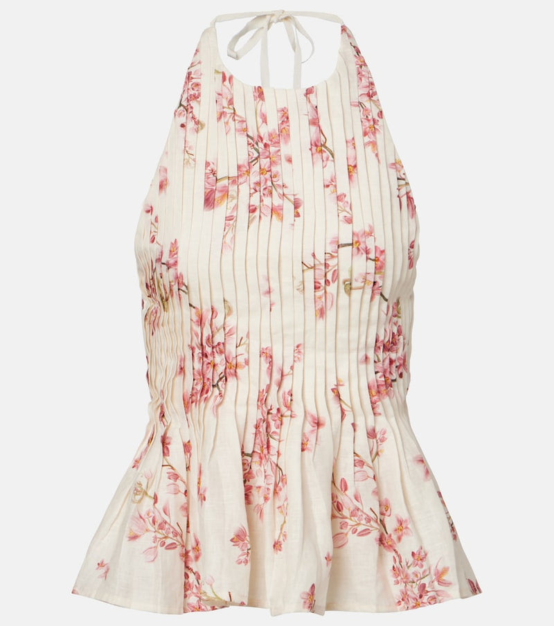 Agua by Agua Bendita Cana floral pleated linen top