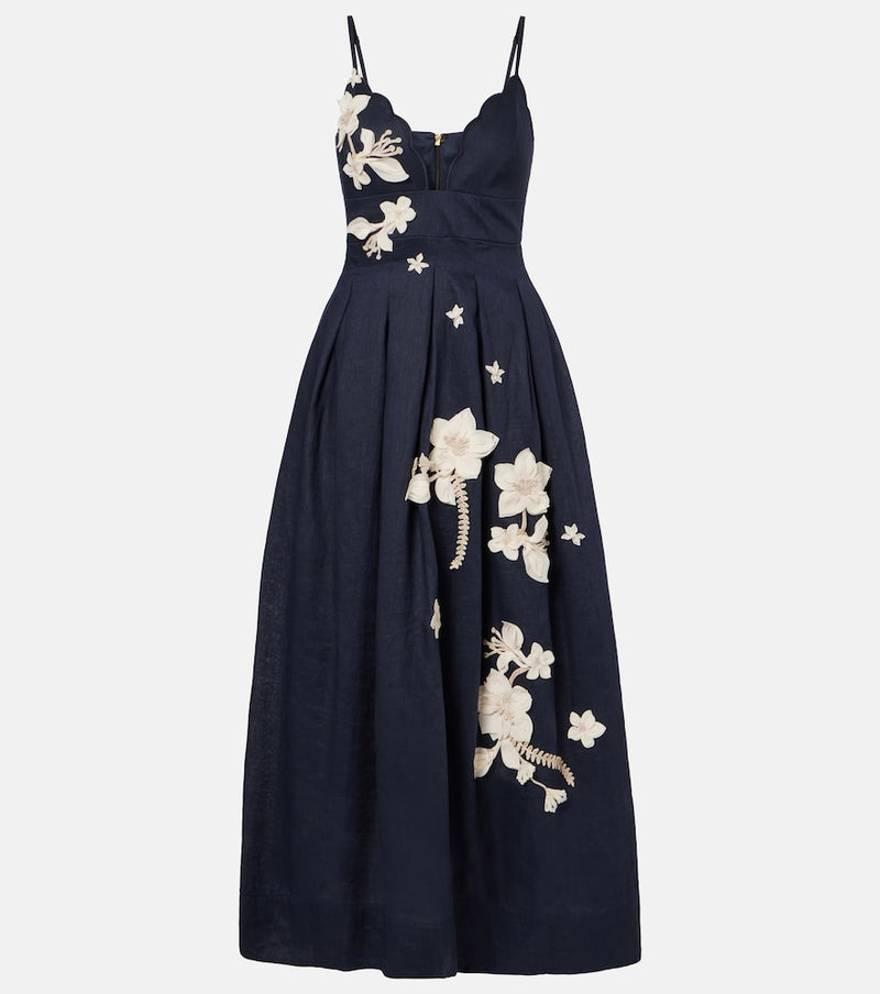 Agua by Agua Bendita Sula floral-applique linen maxi dress