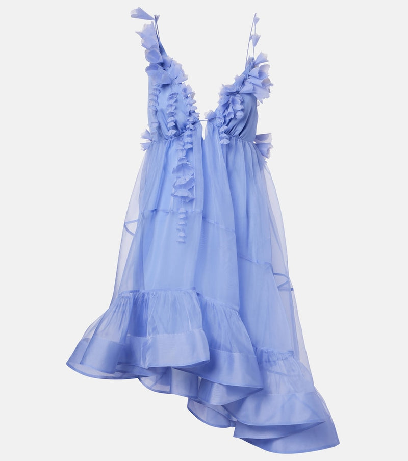 Zimmermann Como asymmetric floral-applique silk minidress