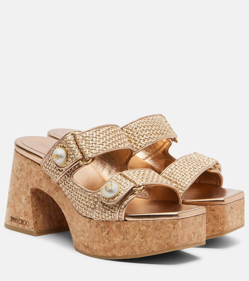 Jimmy Choo Fayence raffia-effect platform sandals