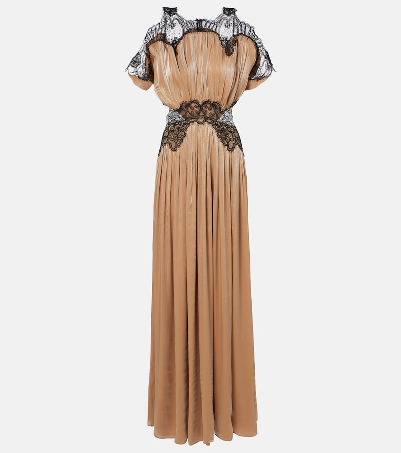Costarellos Lace-trimmed Lurex georgette gown