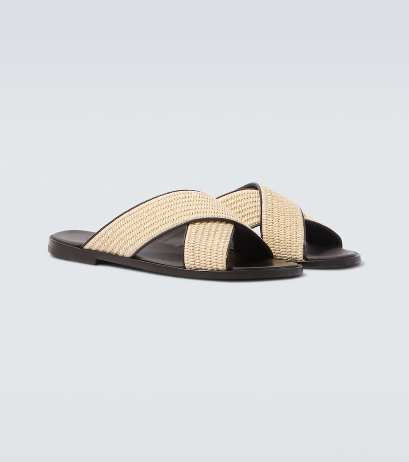 Manolo Blahnik Otawi leather-trimmed raffia sandals in Lkha
