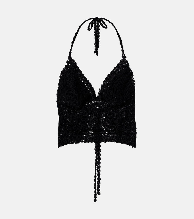 Anna Kosturova Filigree crochet halterneck cotton top