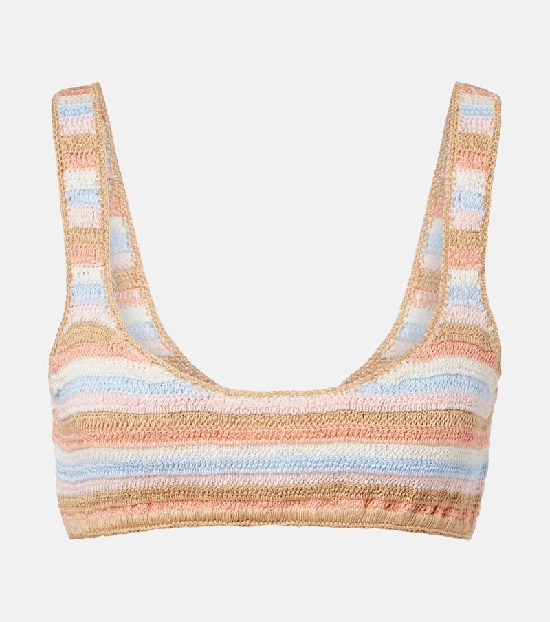 Anna Kosturova Crochet striped cotton bikini top in Pastel Stripe