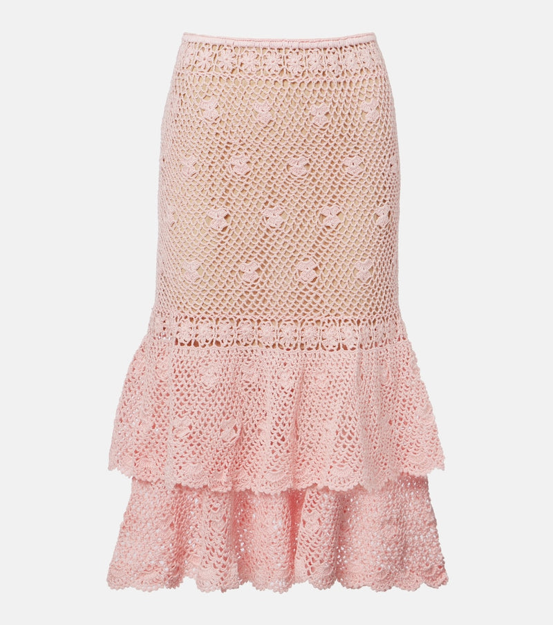 Anna Kosturova Florence crochet ruffled cotton midi skirt
