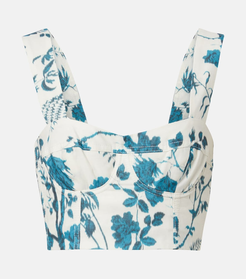 Erdem Floral cotton and linen crop top
