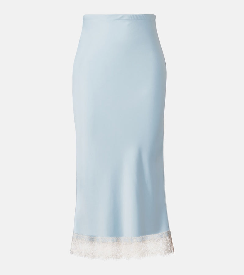 Faithfull Cydney lace-trimmed satin midi skirt in Vintage Blue