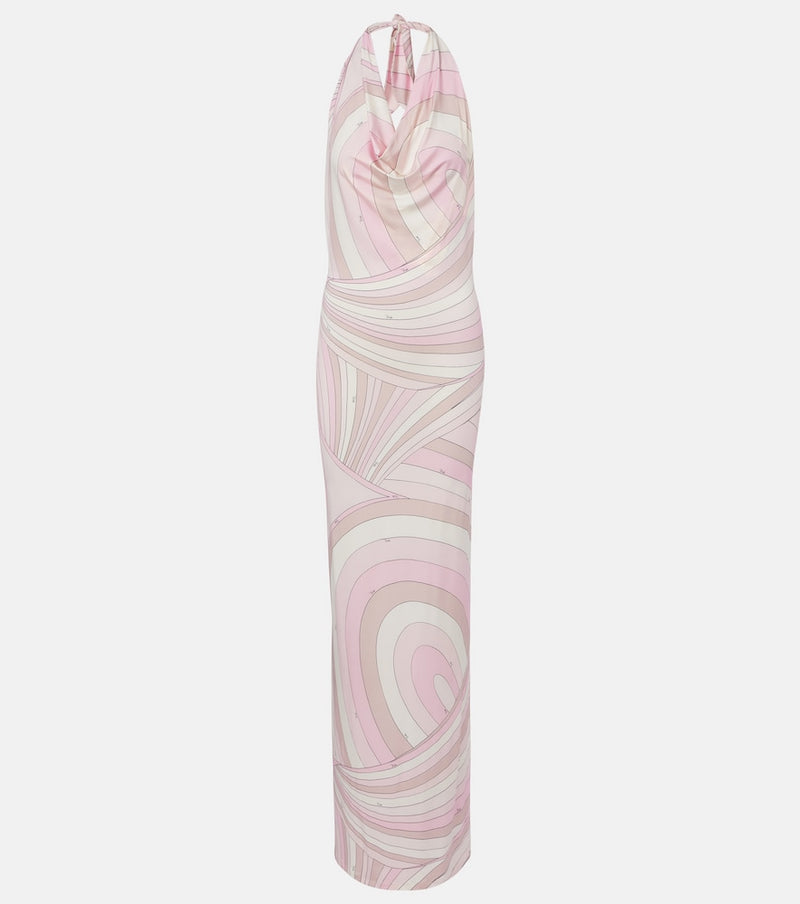 Pucci Iride halterneck satin jersey maxi dress in Pink