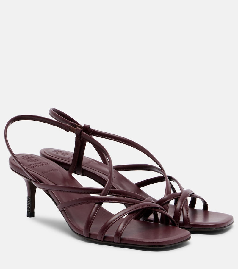 Brunello Cucinelli Monili leather slingback sandals in Ruby