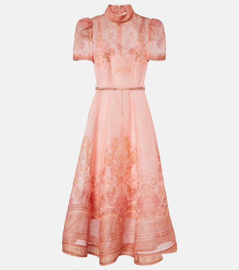 Zimmermann Belted paisley linen and silk midi dress