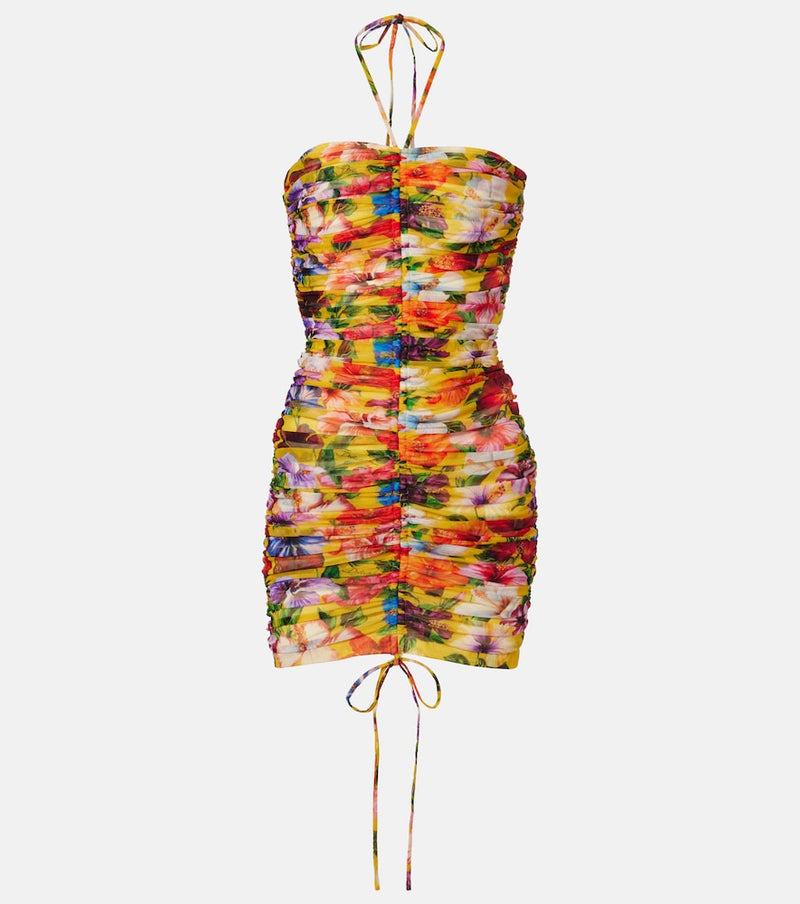 Dolce & Gabbana Ruched floral halterneck minidress
