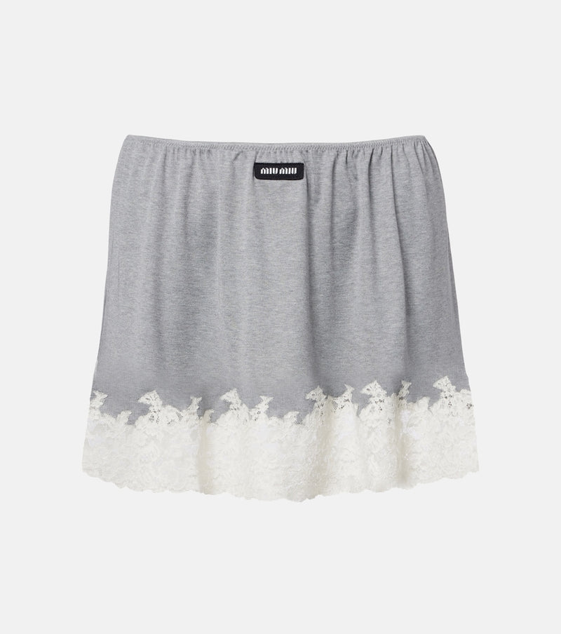 Miu Miu Lace-trimmed silk miniskirt