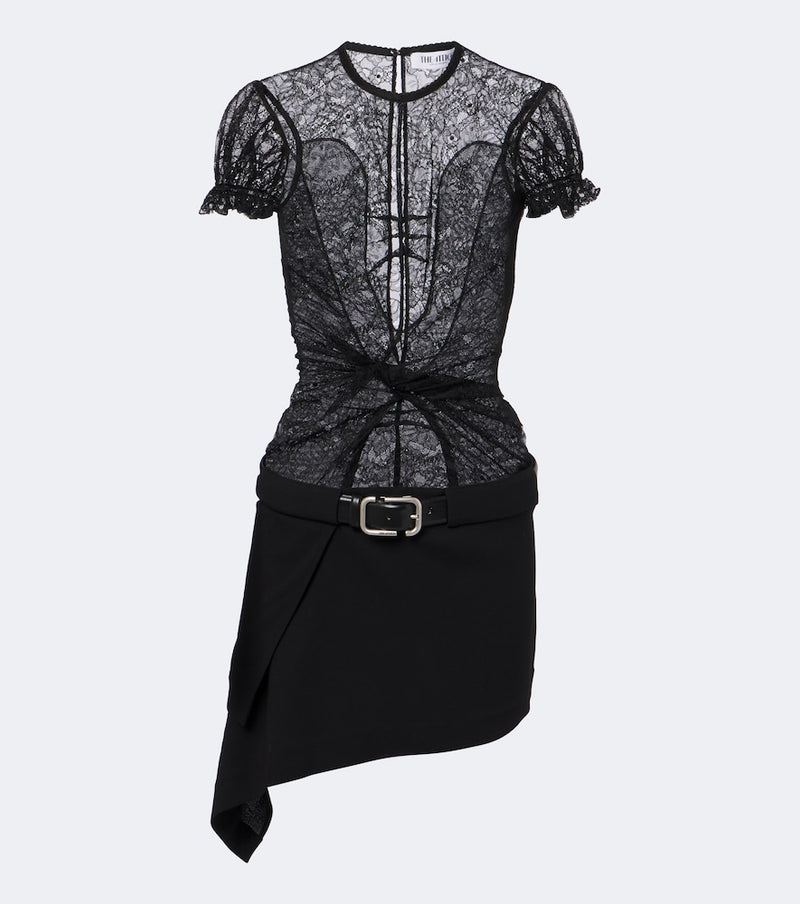 The Attico Belted lace minidress