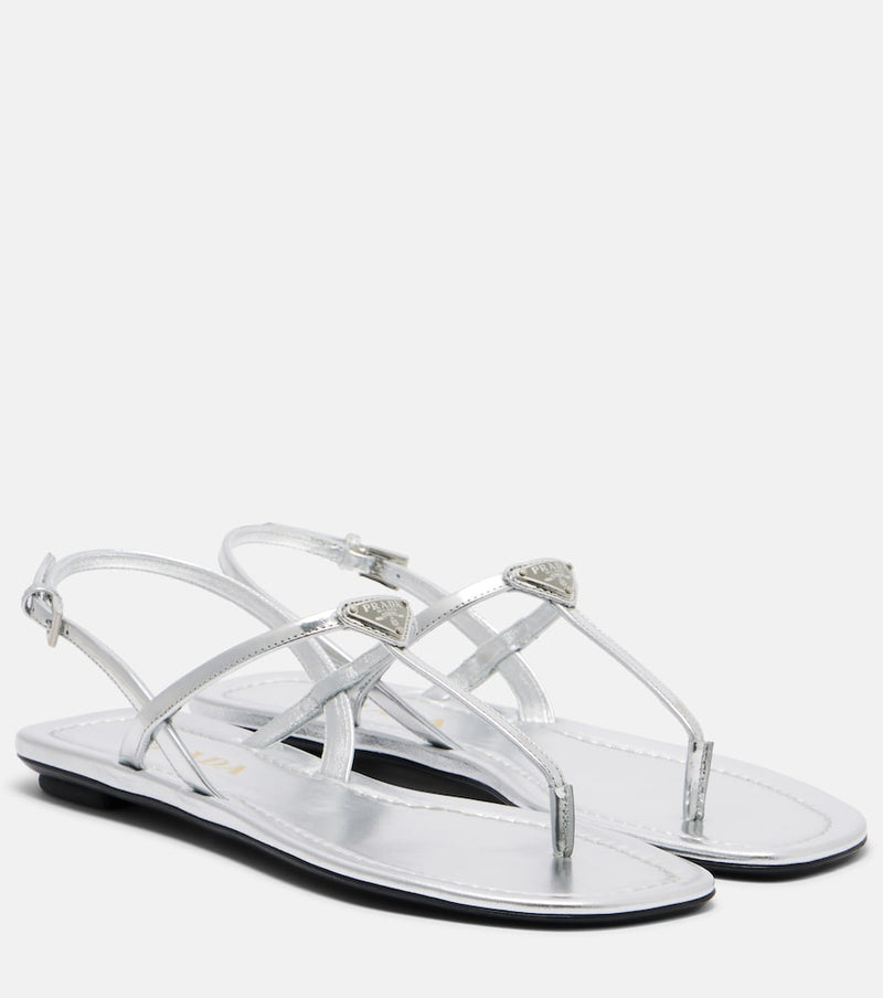 Prada Metallic leather sandals in Argento