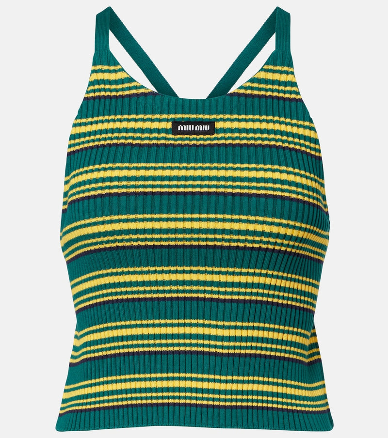 Miu Miu Ribbed-knit striped cotton-blend top