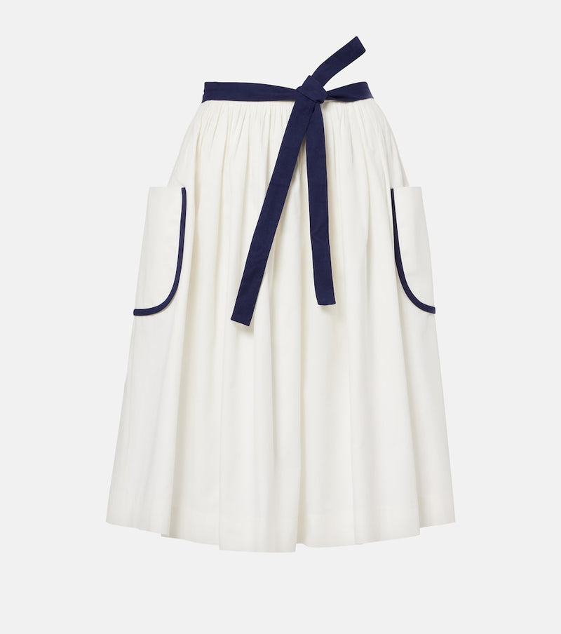 Prada Belted cotton and linen midi skirt