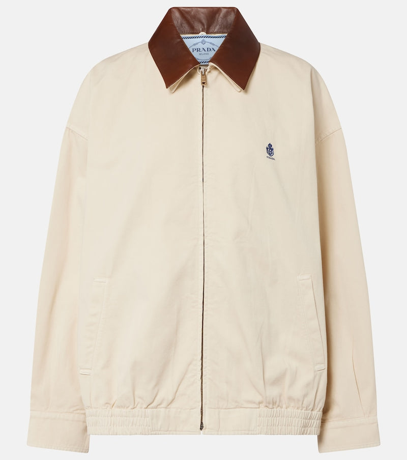 Prada Leather-trimmed oversized cotton blouson jacket