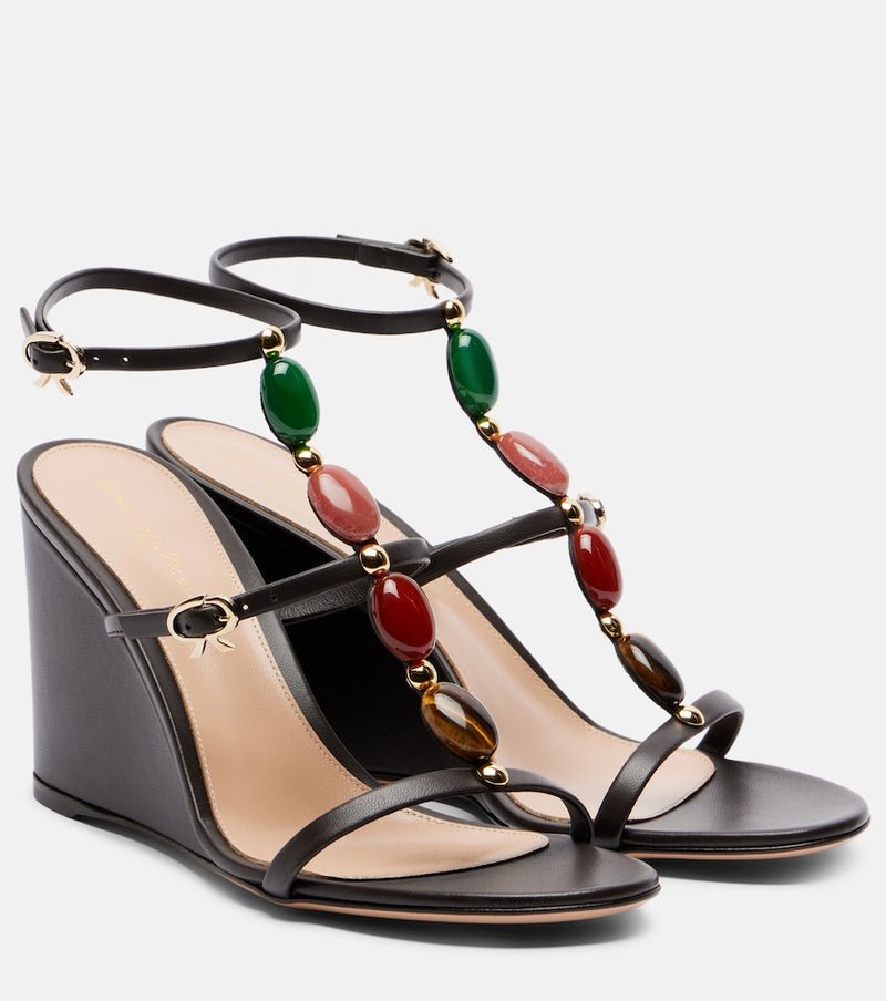 Gianvito Rossi Embellished leather wedge sandals