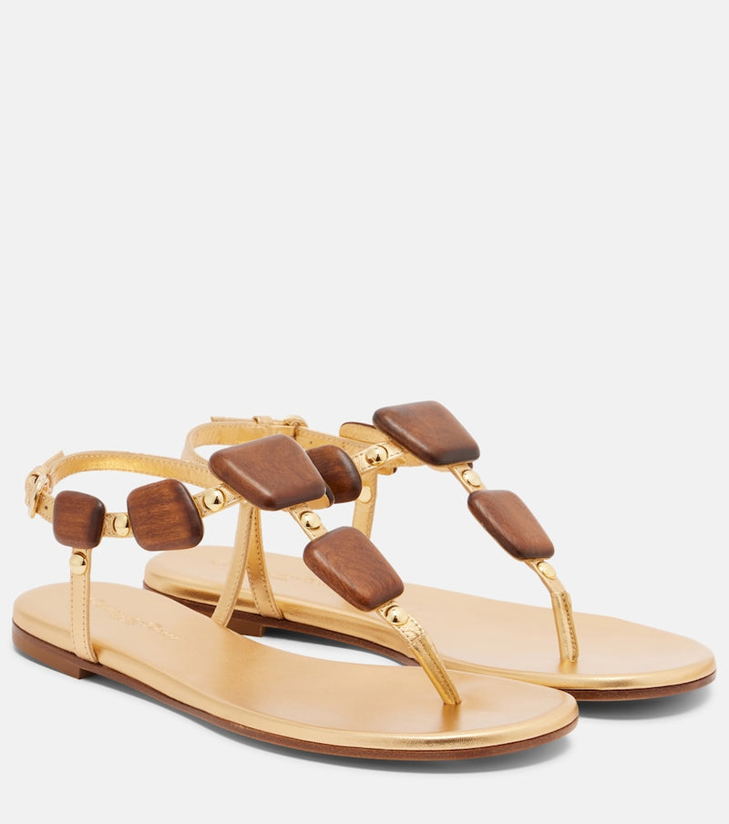 Gianvito Rossi Beaded metallic leather thong sandals
