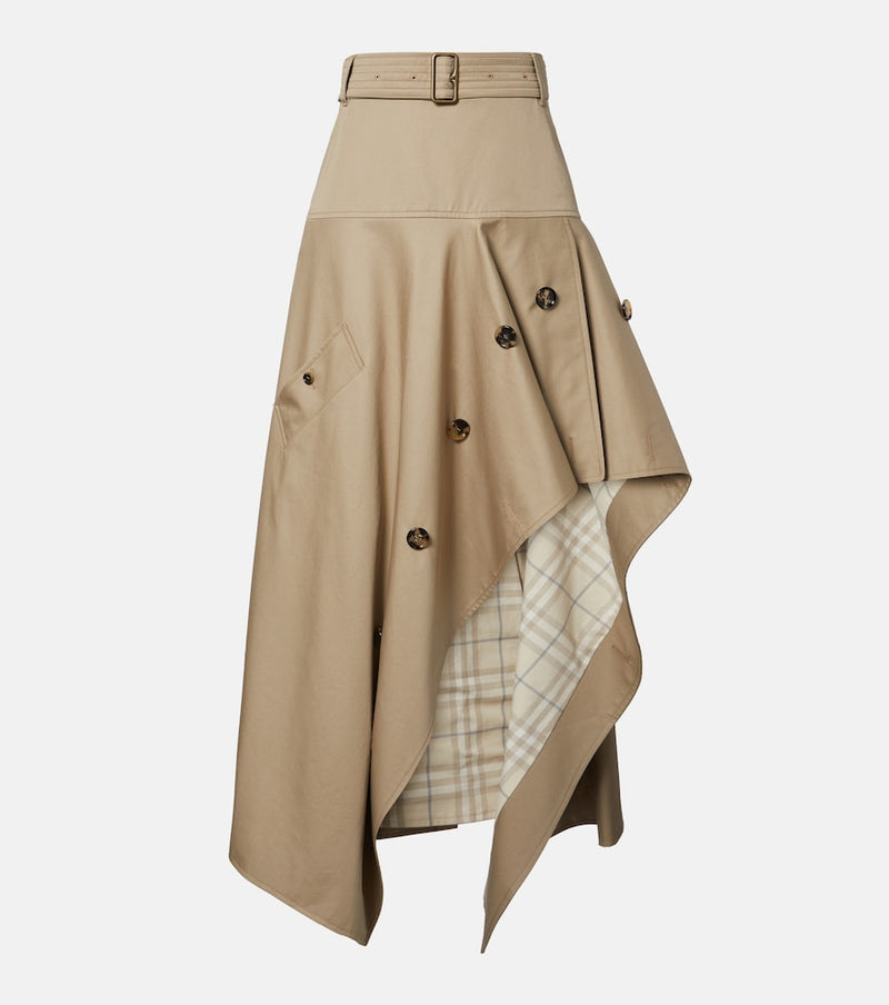 Burberry Heather asymmetric cotton midi skirt in Saltmarsh Beige