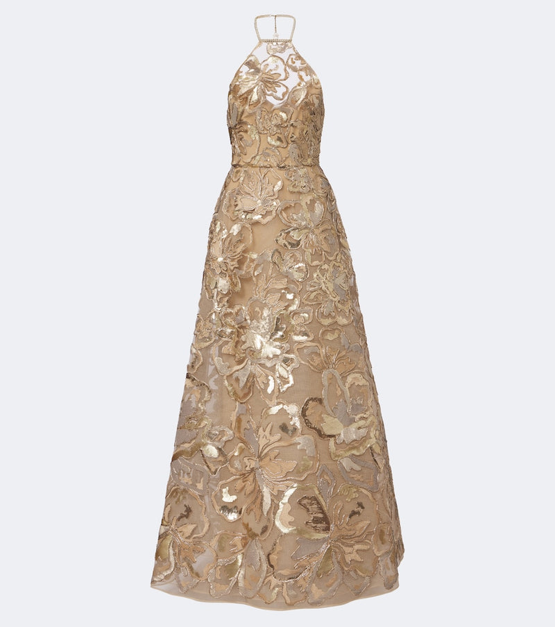 Elie Saab Sequined halteneck tulle gown