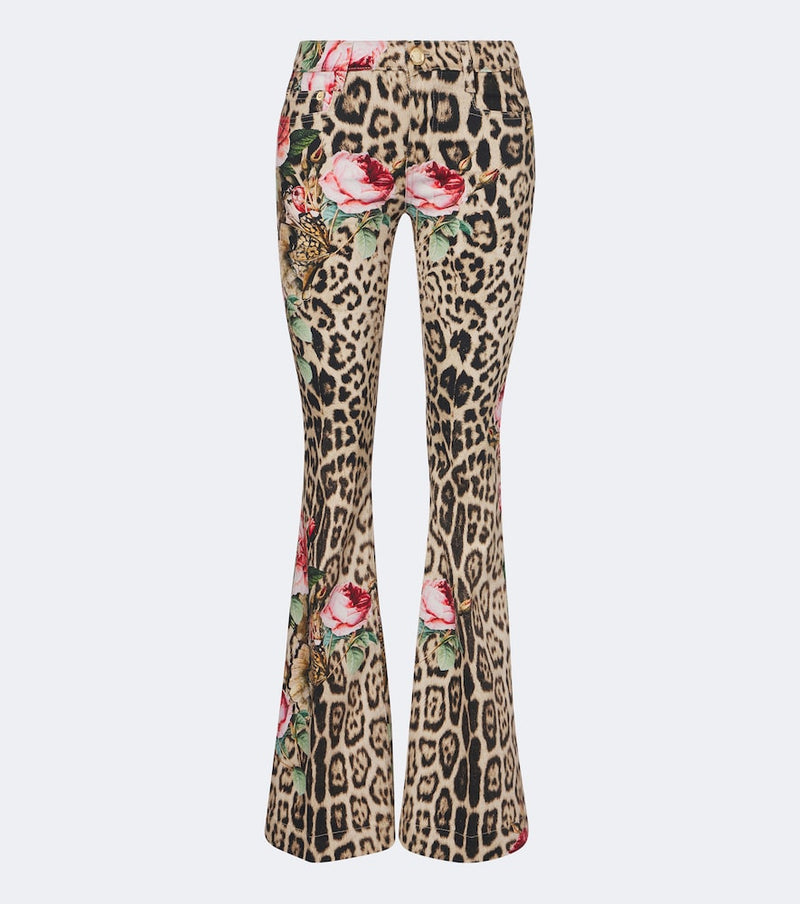 Roberto Cavalli Leopard-print floral flared jeans