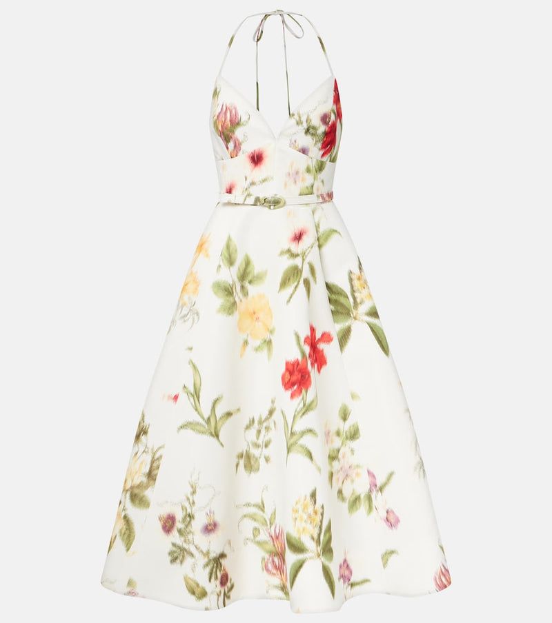 Oscar de la Renta Belted floral faille cocktail dress
