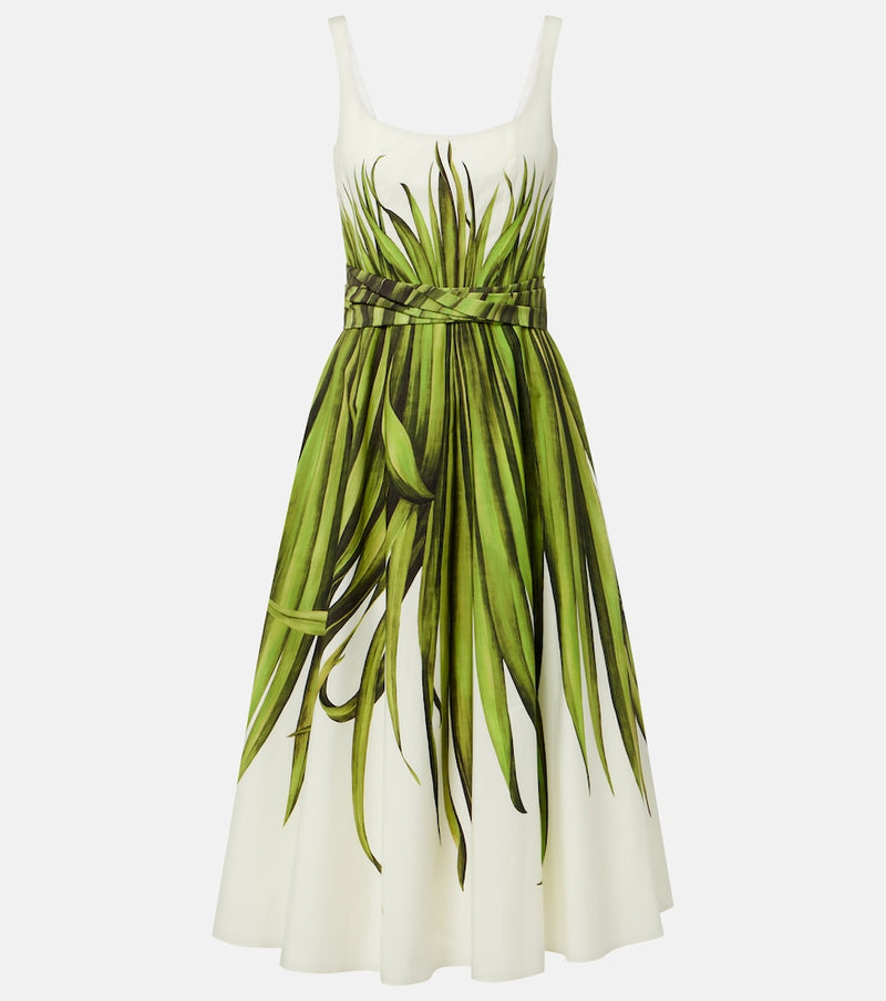 Oscar de la Renta Printed cotton-blend poplin midi dress