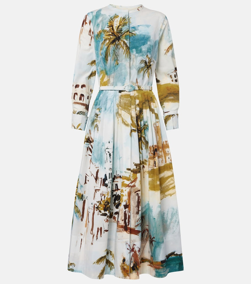 Oscar de la Renta Pleated printed cotton-blend cocktail dress