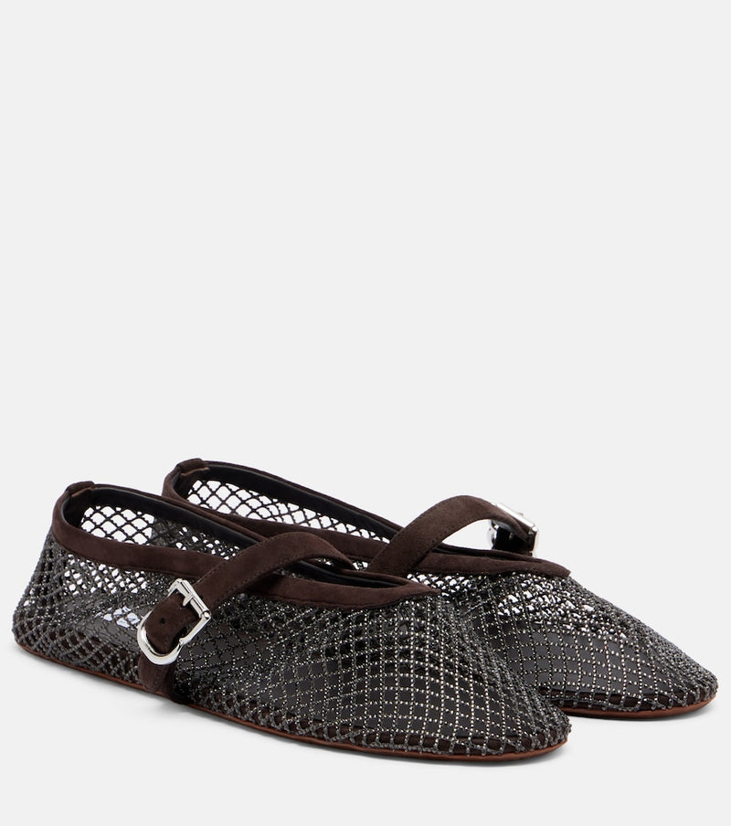 Alaia Fishnet embellished Mary Jane flats