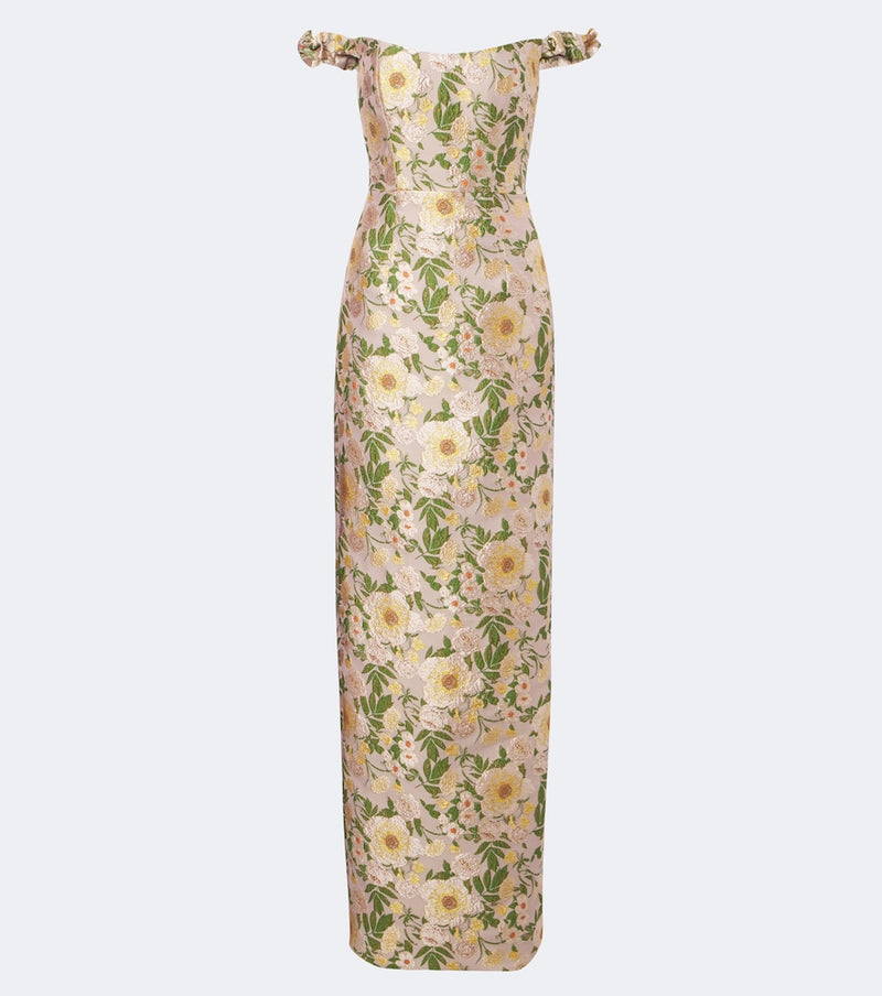 Markarian Off-shoulder floral brocade gown