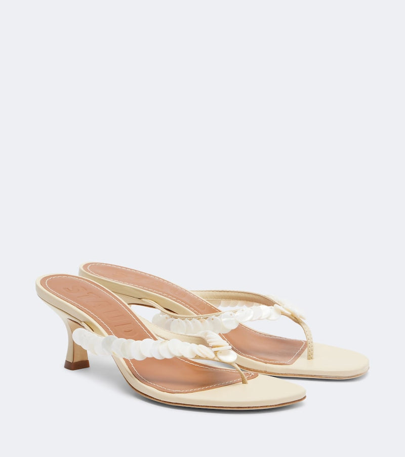 Staud Freja embellished leather thong sandals in Cream