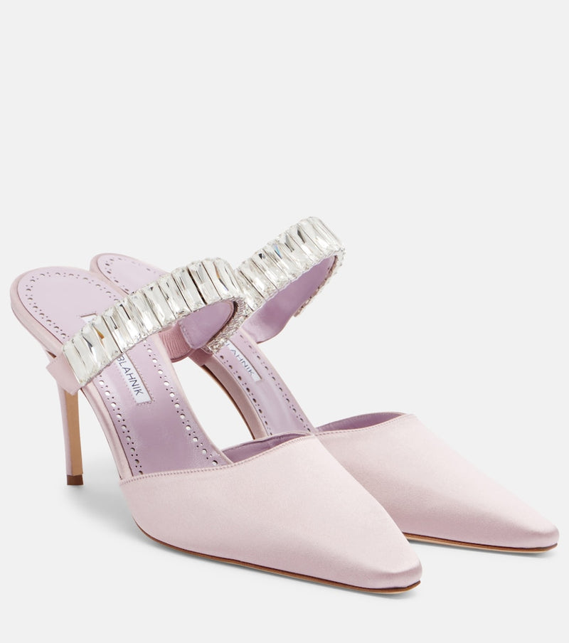 Manolo Blahnik Zumbon embellished satin mules
